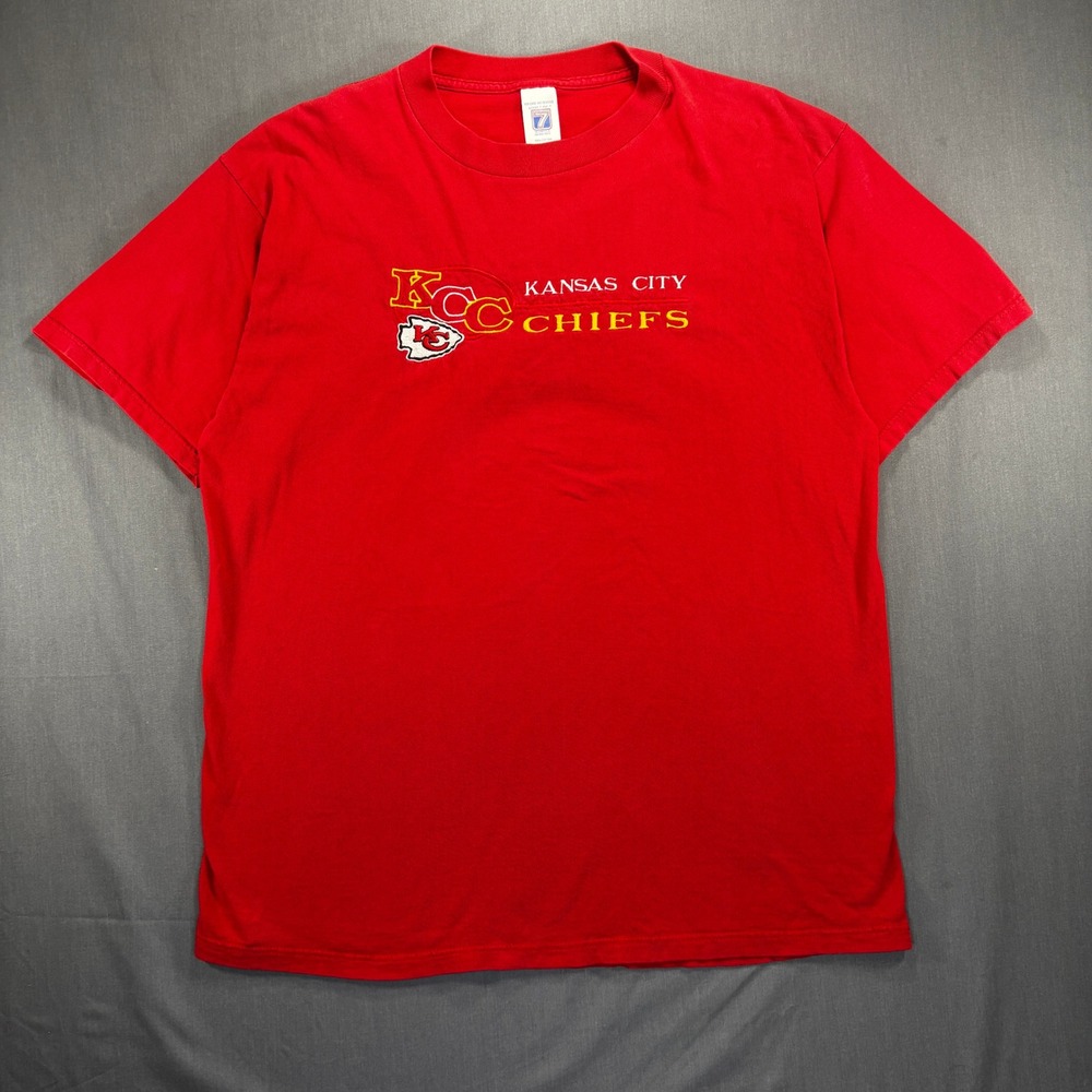 Vintage Logo 7 Kansas City Chiefs NFL Football Embroidered Red‎ T Shirt Men's XL